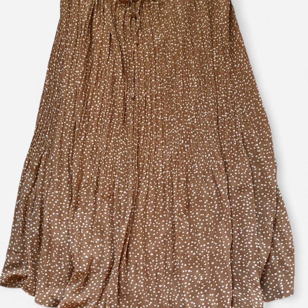 WDNY Brown & White Polka Dot Midi Skirt - Size: L